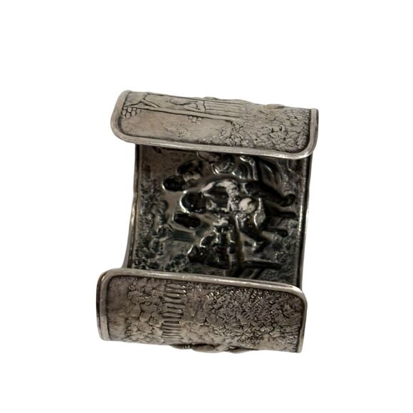 Denmark Hans Jensen Estate Silver Plate Wide Repousse Cuff Bracelet Vintage - Picture 6 of 9